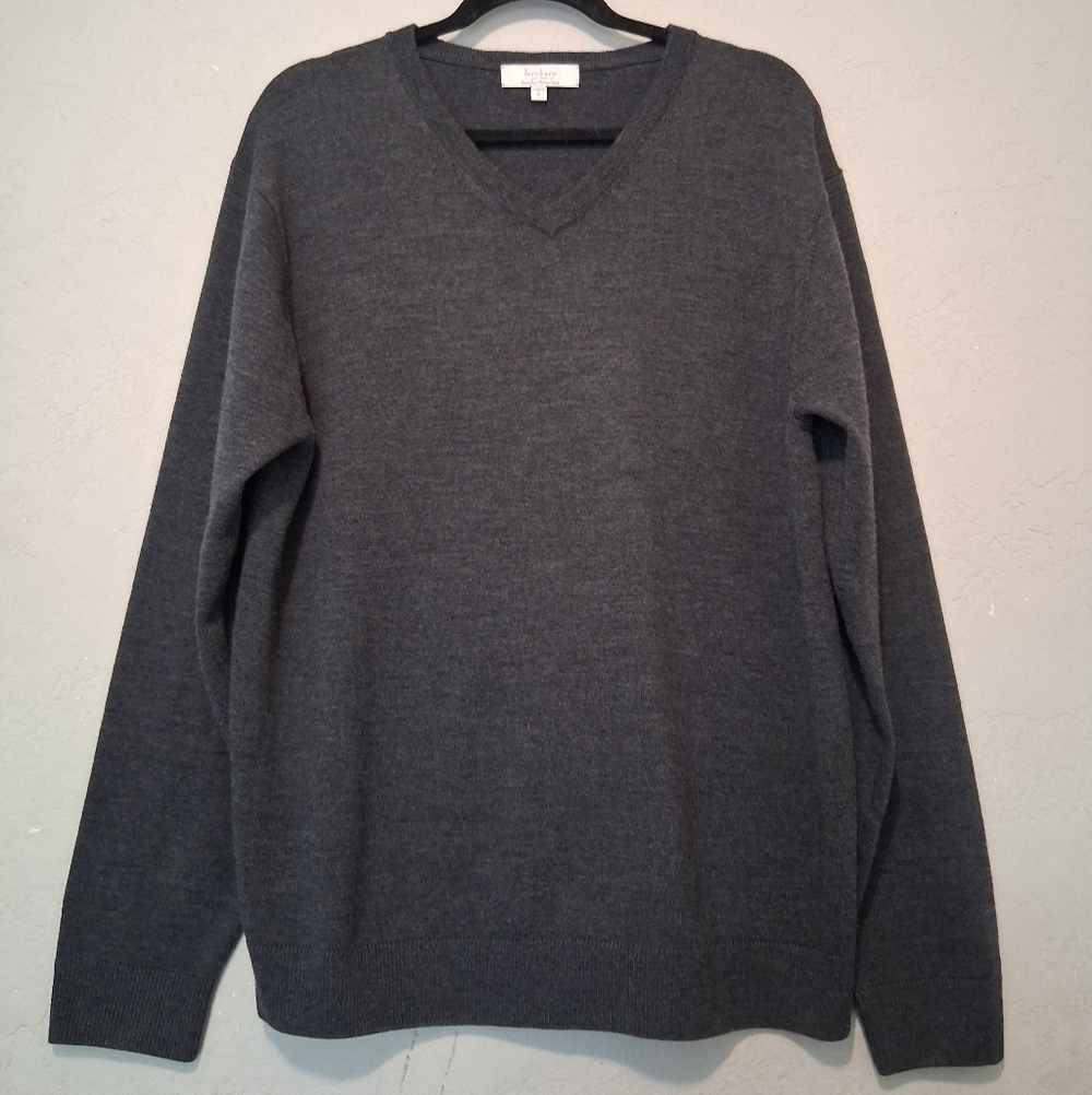 Turnbury Extra Fine Merino Wool Vneck Men's Charcoal  Soft‎ Sweater SzL Preppy